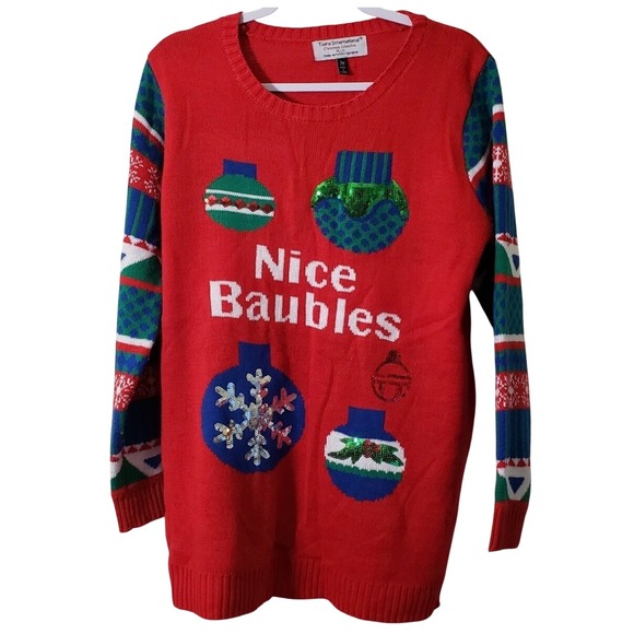 Tiara International Sweaters - Tiara International Nice Baubles Christmas Sweater Red Sequin Plus Size 2X